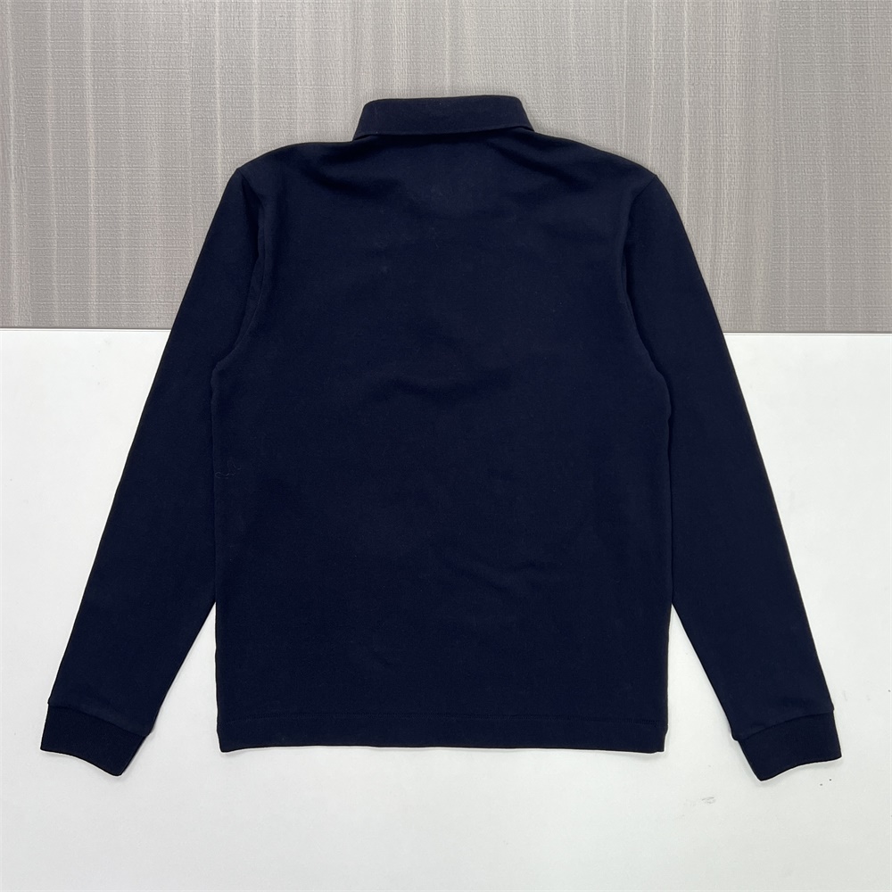 Мужская темно-синяя рубашка поло с длинным рукавом - Индивидуальный приталенный дизайн