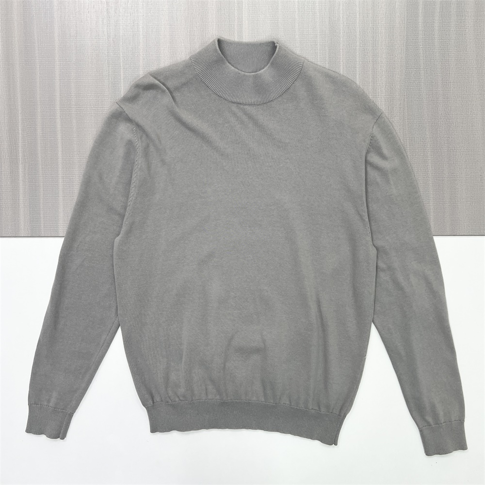 Мужской светло-серый вязаный свитер-водолазка свободного кроя с высоким воротом - Индивидуальный минималистский дизайн