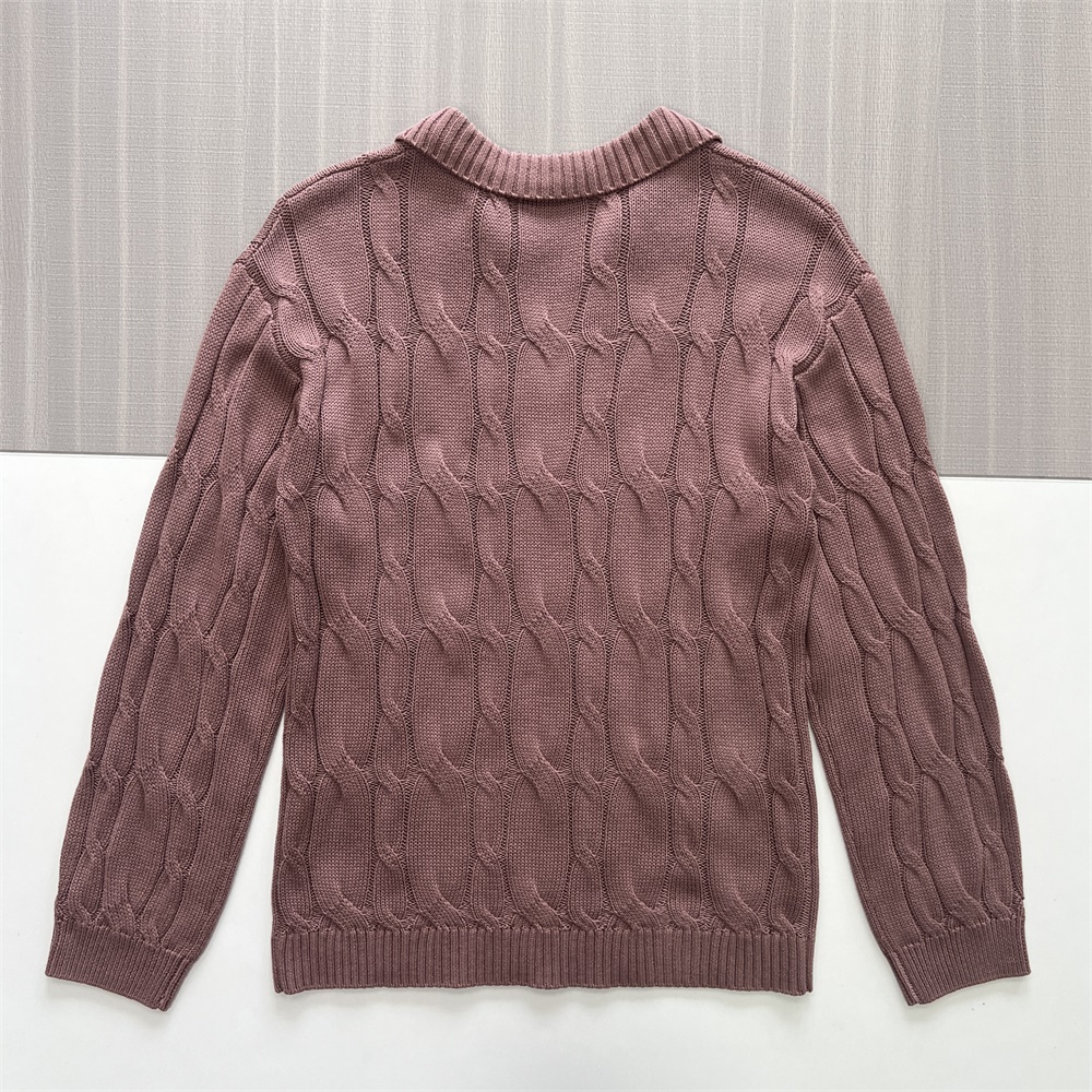 Мужской свитер-поло плотной вязки "Пыльная роза" - Индивидуальный дизайн свободного кроя