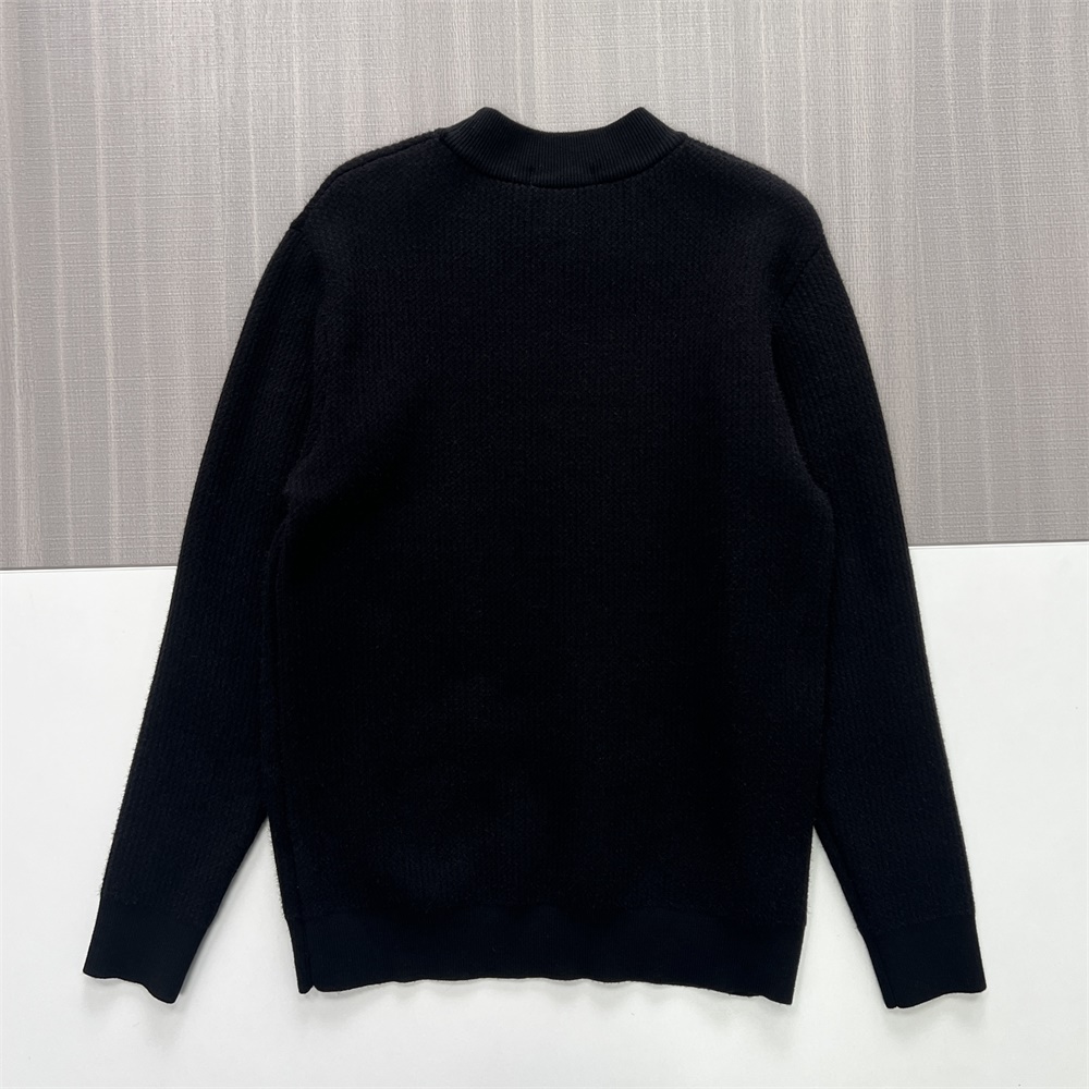 Мужской черный текстурированный вязаный свитер с круглым вырезом - Индивидуальный дизайн эмблемы