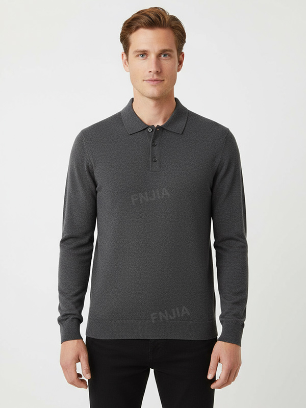 Мужской вязаный свитер поло цвета древесного угля - индивидуальный дизайн, облегающий фигуру
