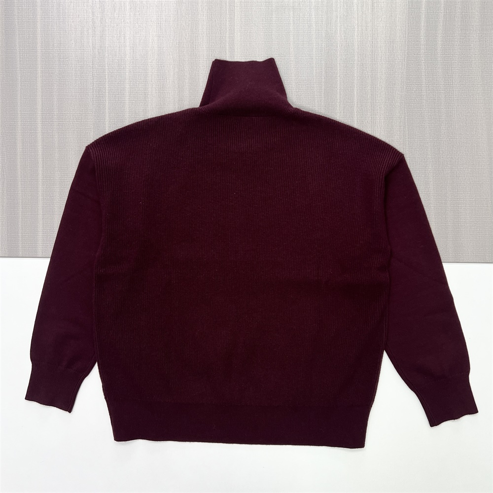 Мужской вязаный свитер-водолазка бордового цвета с высоким воротом - Индивидуальный дизайн свободного кроя