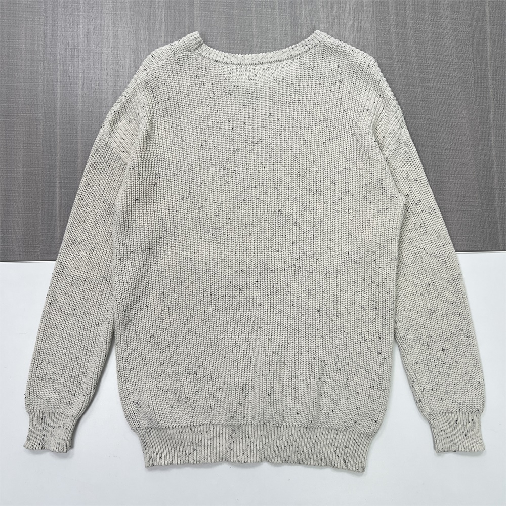 Мужской вязаный свитер с круглым вырезом и текстурой под мрамор из овсяных хлопьев - Индивидуальный универсальный дизайн