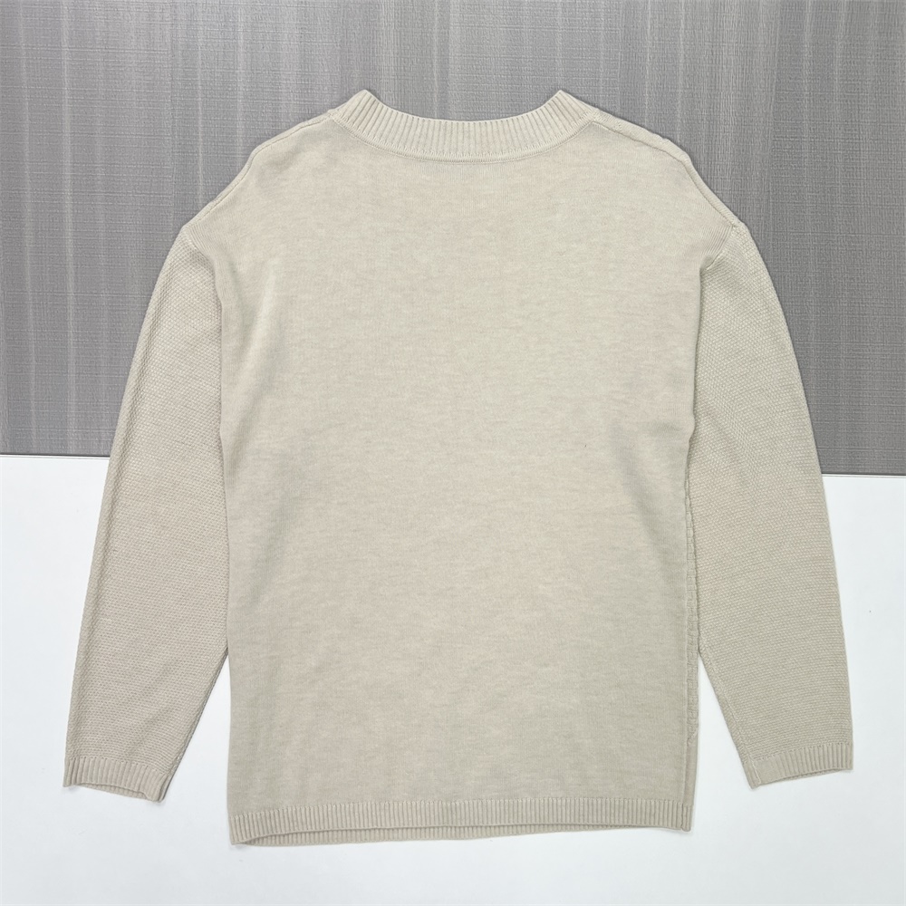 Мужской вязаный свитер с круглым вырезом и текстурой овсяной каши с геометрическими строчками - Индивидуальный приталенный дизайн