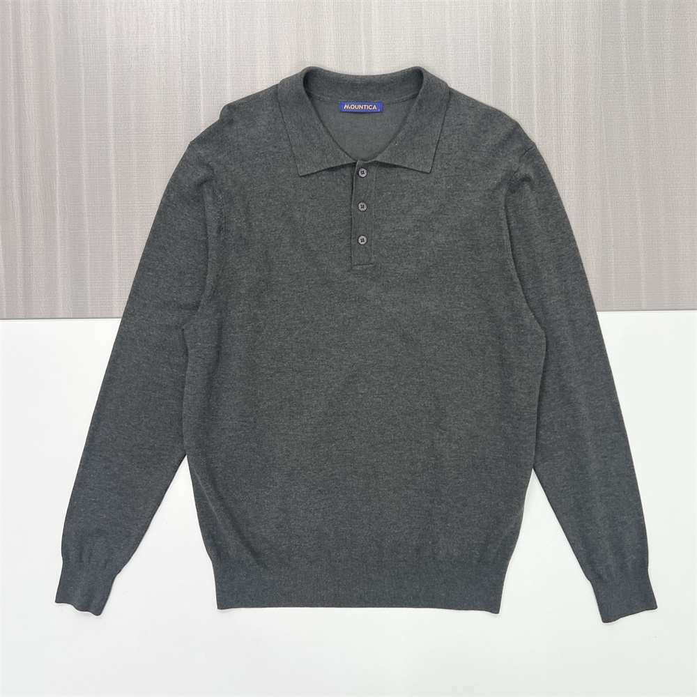 Мужской вязаный свитер поло цвета древесного угля - индивидуальный дизайн, облегающий фигуру