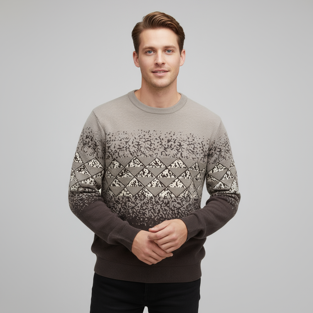 Мужской вязаный свитер с круглым вырезом и рисунком Омбре - индивидуальный дизайн в стиле Аргайл и Спекл