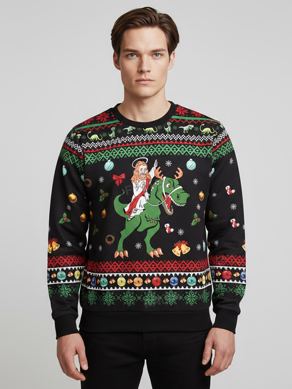 Мужская черная юмористическая рождественская толстовка с графическим рисунком - Индивидуальный праздничный дизайн