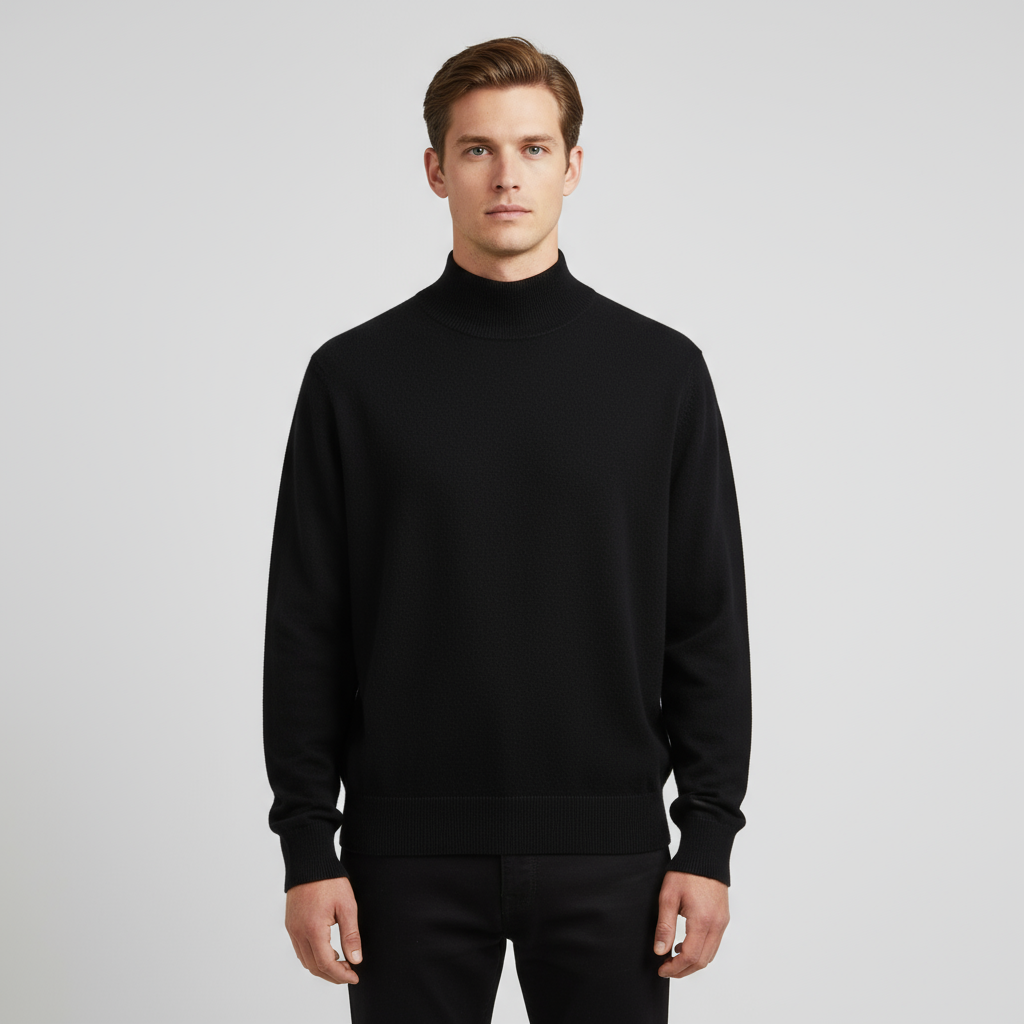 Мужской черный вязаный свитер-водолазка оверсайз с высоким воротом - индивидуальный дизайн свободного кроя