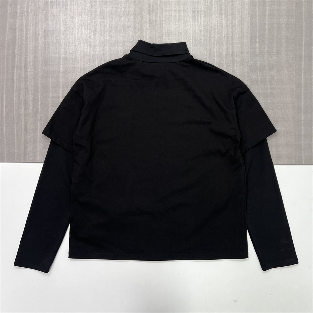 Мужская черная водолазка с многослойным рукавом и графическим принтом - Индивидуальный дизайн уличной одежды