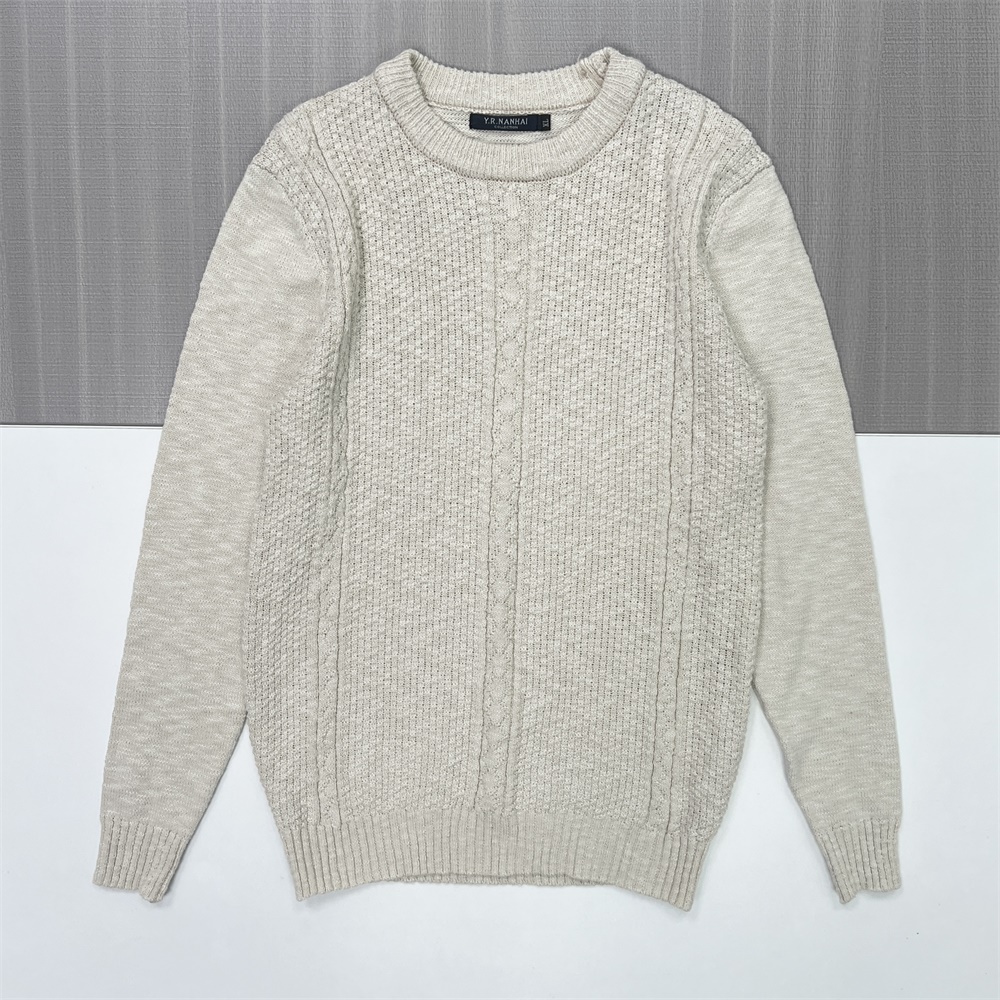 Мужской свитер с круглым вырезом из овсяной пряжи, выполненный в вертикальном стиле, - индивидуальный приталенный дизайн