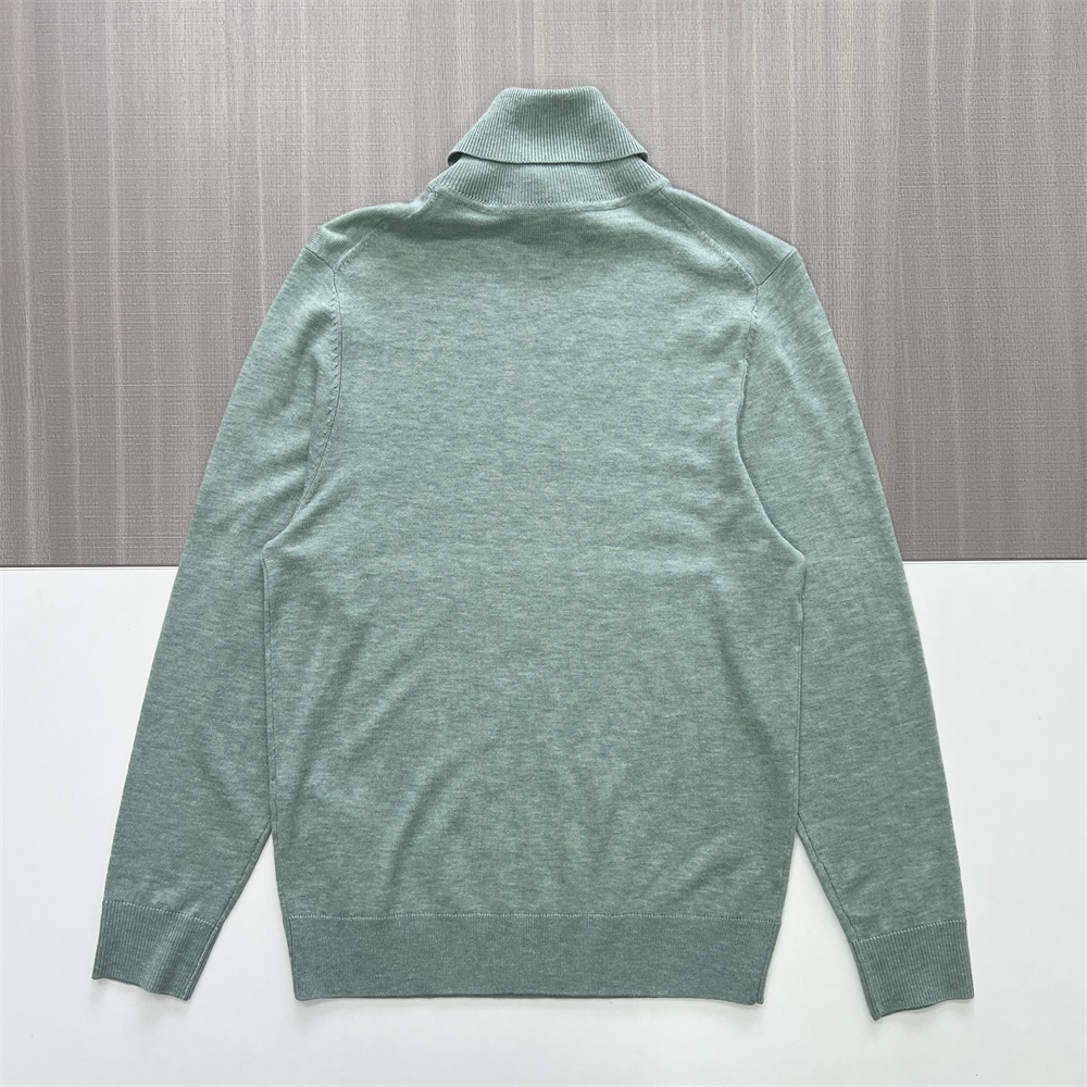 Мужской вязаный свитер-водолазка цвета шалфея с высоким воротом - Индивидуальный приталенный дизайн