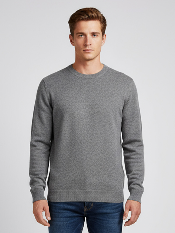 Мужской вязаный свитер с круглым вырезом, приталенный к телу, серого цвета - индивидуальный минималистский дизайн