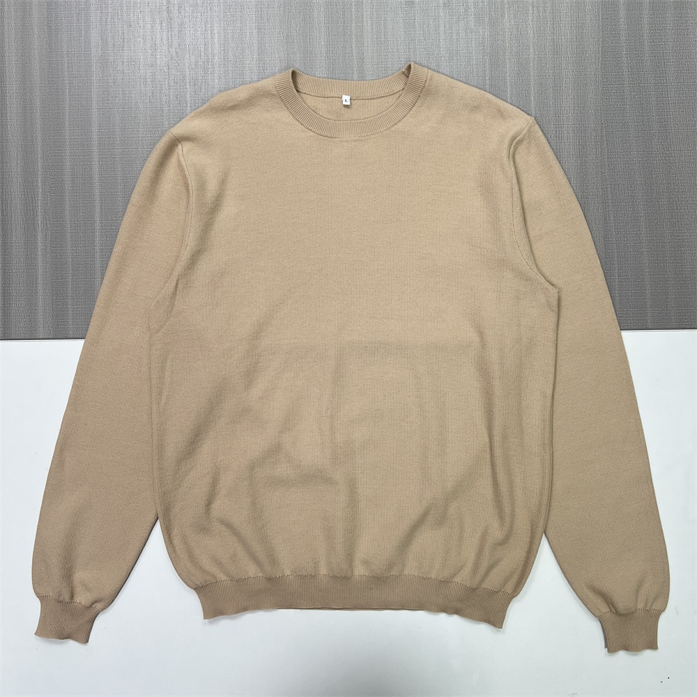 Мужской бежевый минималистичный вязаный свитер с круглым вырезом - Индивидуальный Универсальный дизайн