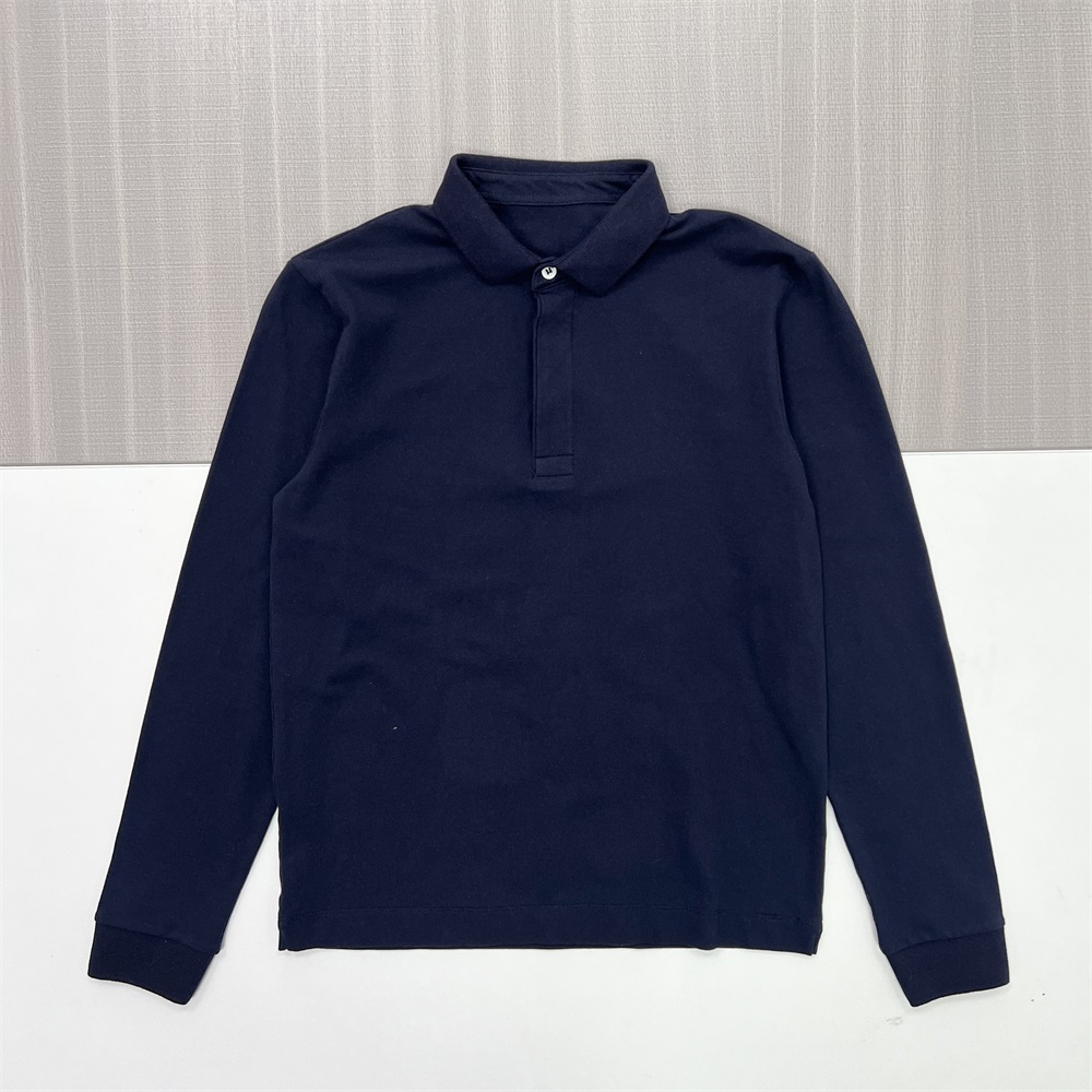 Мужская темно-синяя рубашка поло с длинным рукавом - Индивидуальный приталенный дизайн