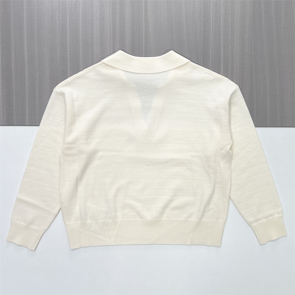 Мужской вязаный свитер поло цвета слоновой кости - Индивидуальный дизайн свободного кроя