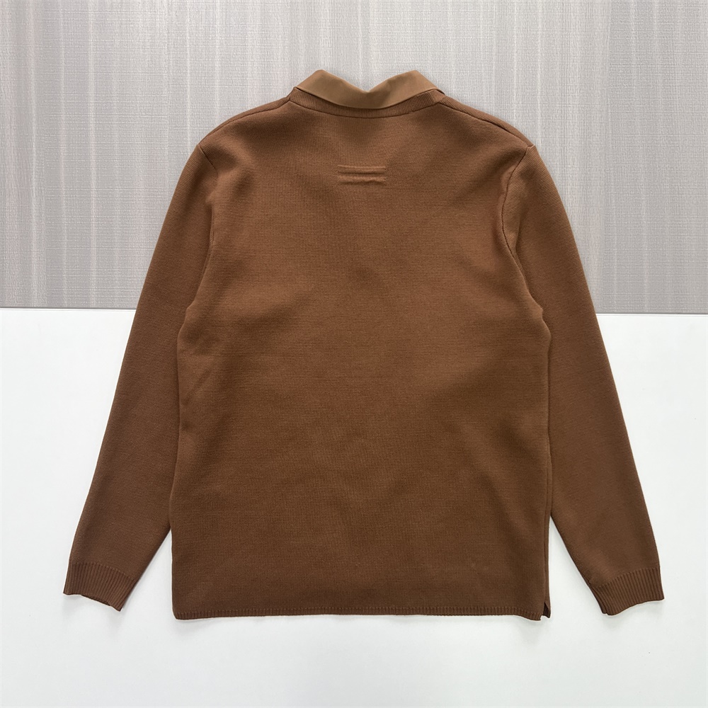 Мужской вязаный свитер-поло с многослойным воротником цвета верблюжьей шерсти - Индивидуальный дизайн "Два в одном"