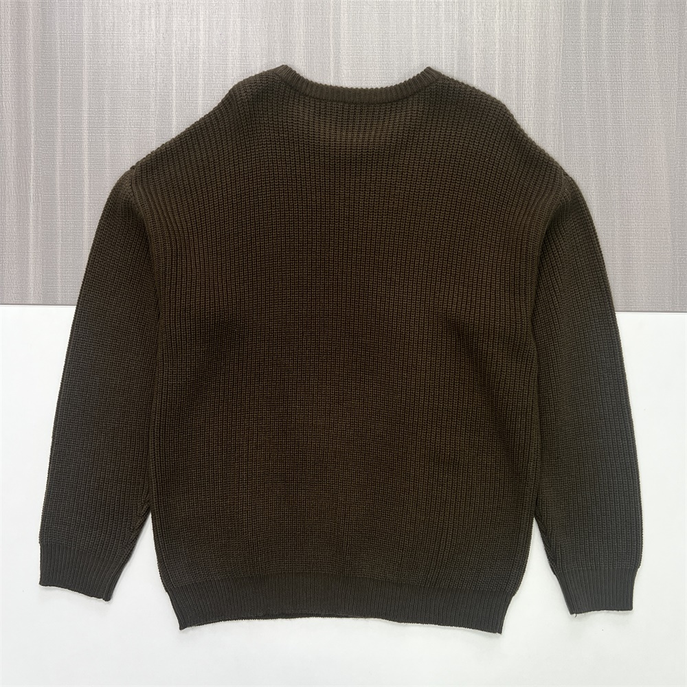 Мужской темно-оливковый вязаный свитер в рубчик с круглым вырезом - индивидуальный дизайн свободного кроя