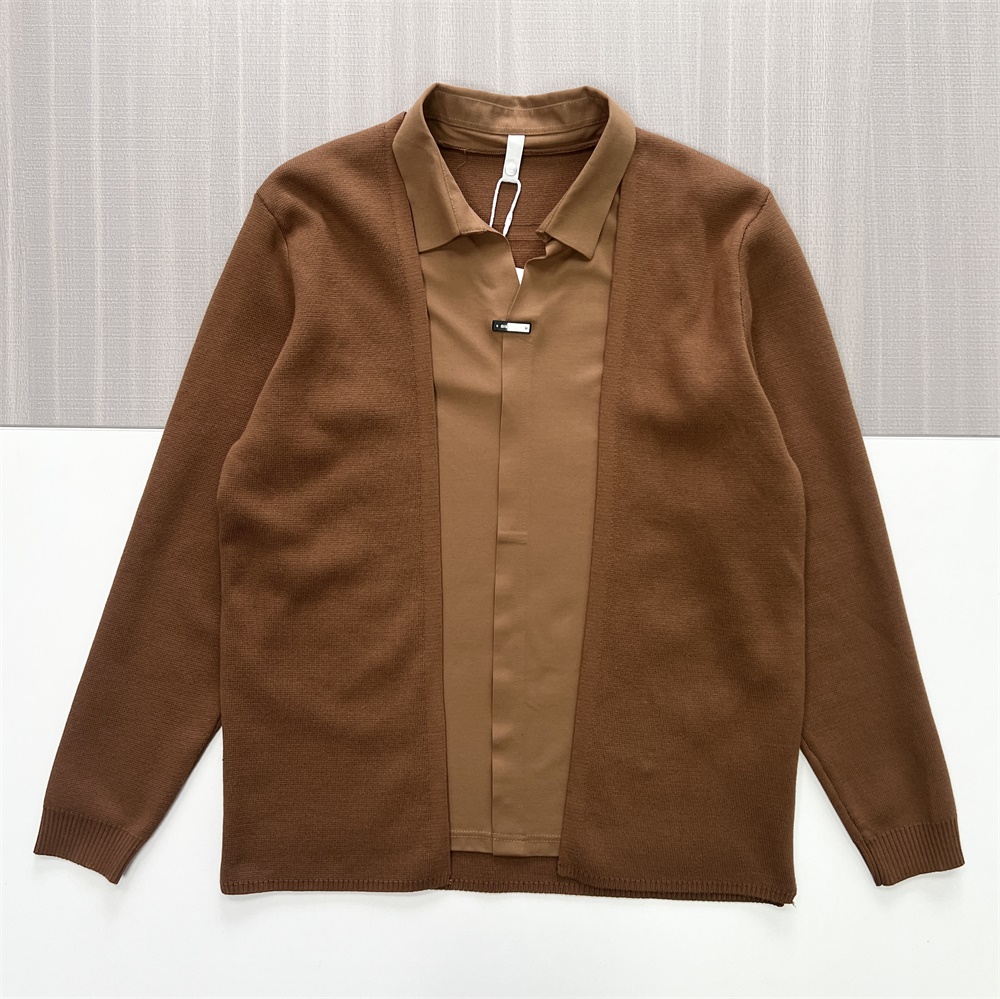 Мужской вязаный свитер-поло с многослойным воротником цвета верблюжьей шерсти - Индивидуальный дизайн "Два в одном"