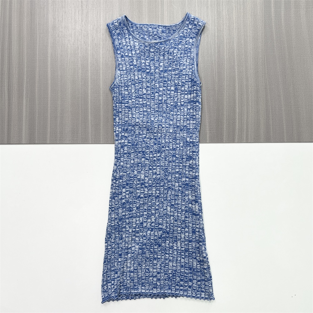 Женское синее текстурированное мини-платье без рукавов с вырезом - индивидуальный современный трикотажный дизайн