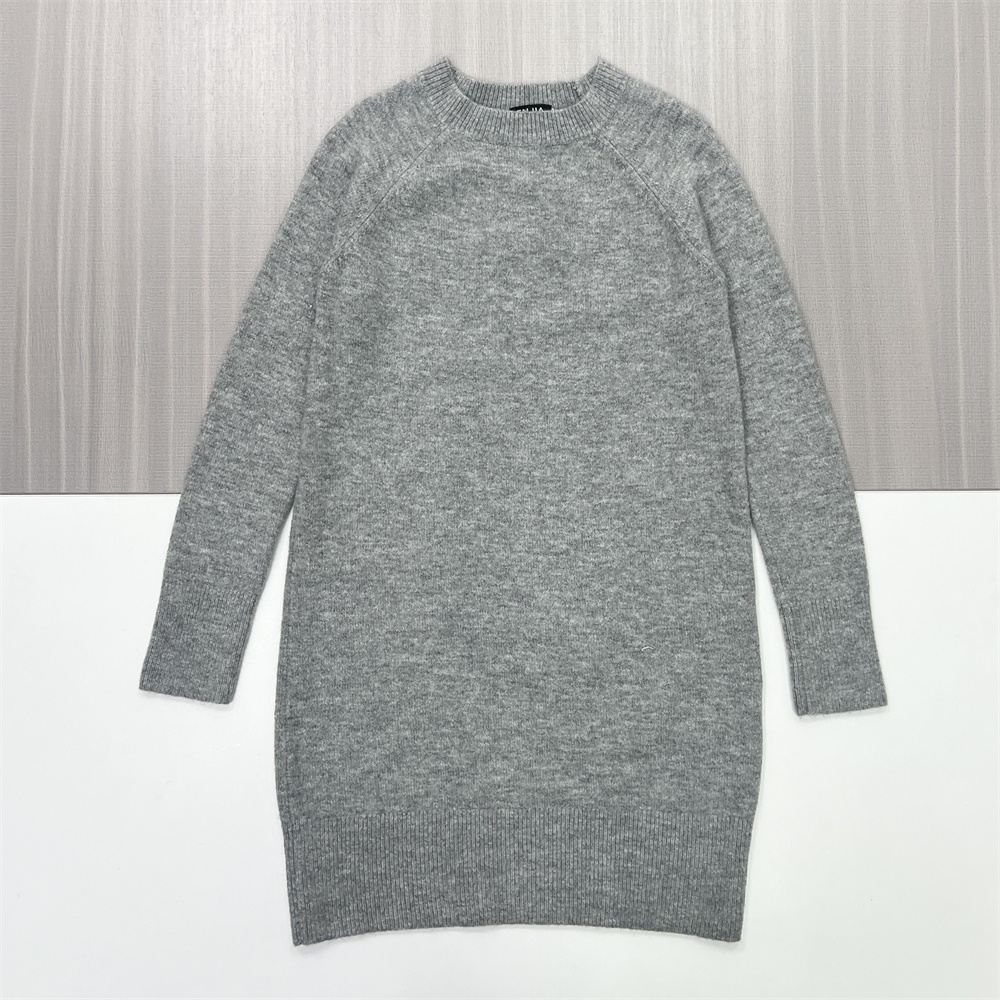 Женское вязаное платье-свитер Heather Gray с круглым вырезом горловины - индивидуальный минималистский дизайн комфорта