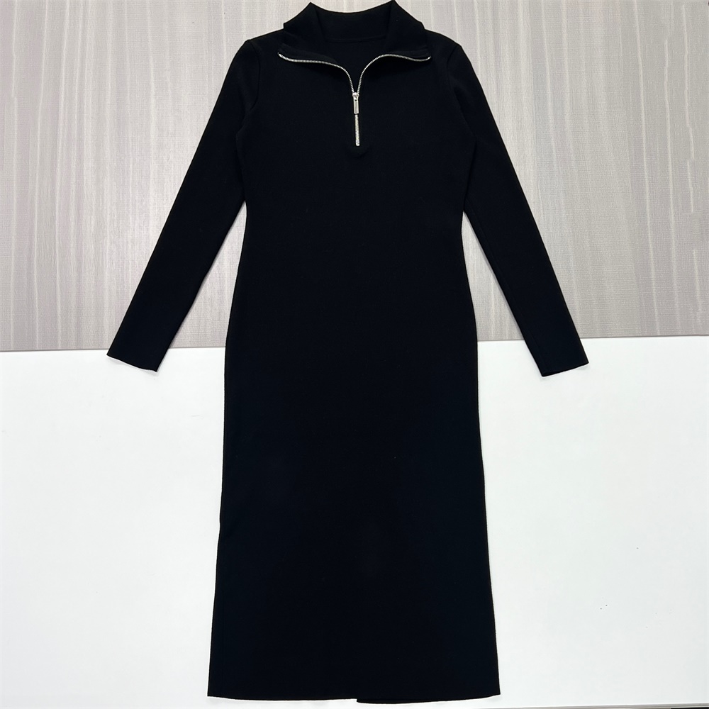 Женское черное миди-платье в рубчик на молнии до половины длины - элегантный современный дизайн на заказ