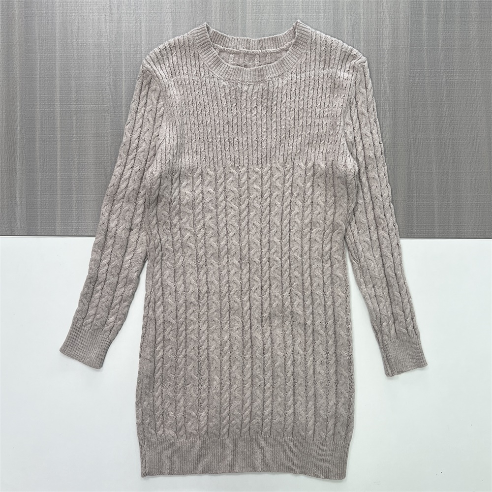 Женское бежевое миди-платье из трикотажа с круглым вырезом - индивидуальный уютный классический дизайн