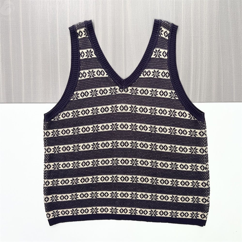 Женский вязаный топ без рукавов с V-образным вырезом и рисунком Fair Isle темно-синего цвета - индивидуальный элегантный дизайн