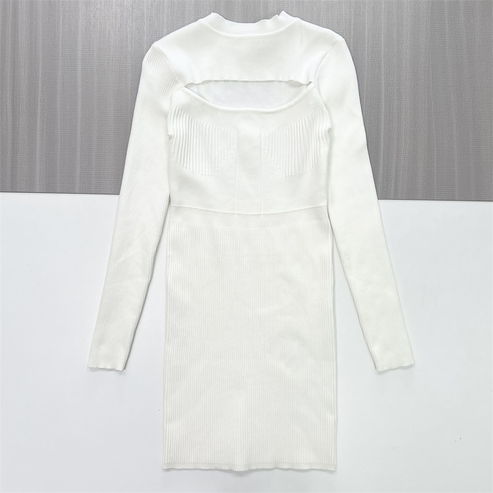 Женское белое мини-платье в рубчик с имитацией шеи в рубчик - Современный облегающий дизайн на заказ
