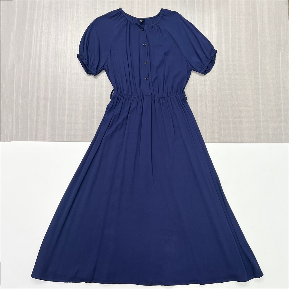Женское макси-платье темно-синего цвета с присборенной талией и пышными рукавами - индивидуальный элегантный Универсальный дизайн