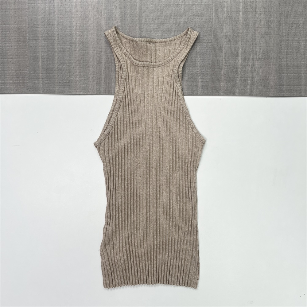 Женский бежевый топ на бретелях в рубчик с принтом "Беговая дорожка" - Приталенный трикотаж на заказ