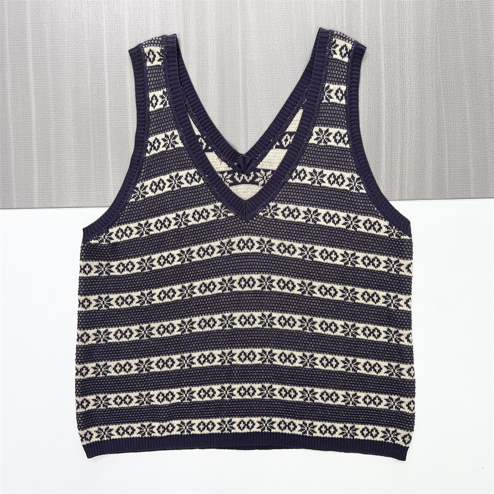 Женский вязаный топ без рукавов с V-образным вырезом и рисунком Fair Isle темно-синего цвета - индивидуальный элегантный дизайн