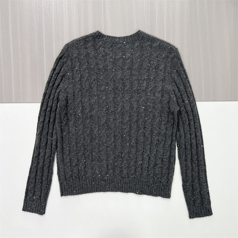 Женский свитер из блестящей вязки с V-образным вырезом цвета древесного угля - Элегантная повседневная одежда с блестками на заказ