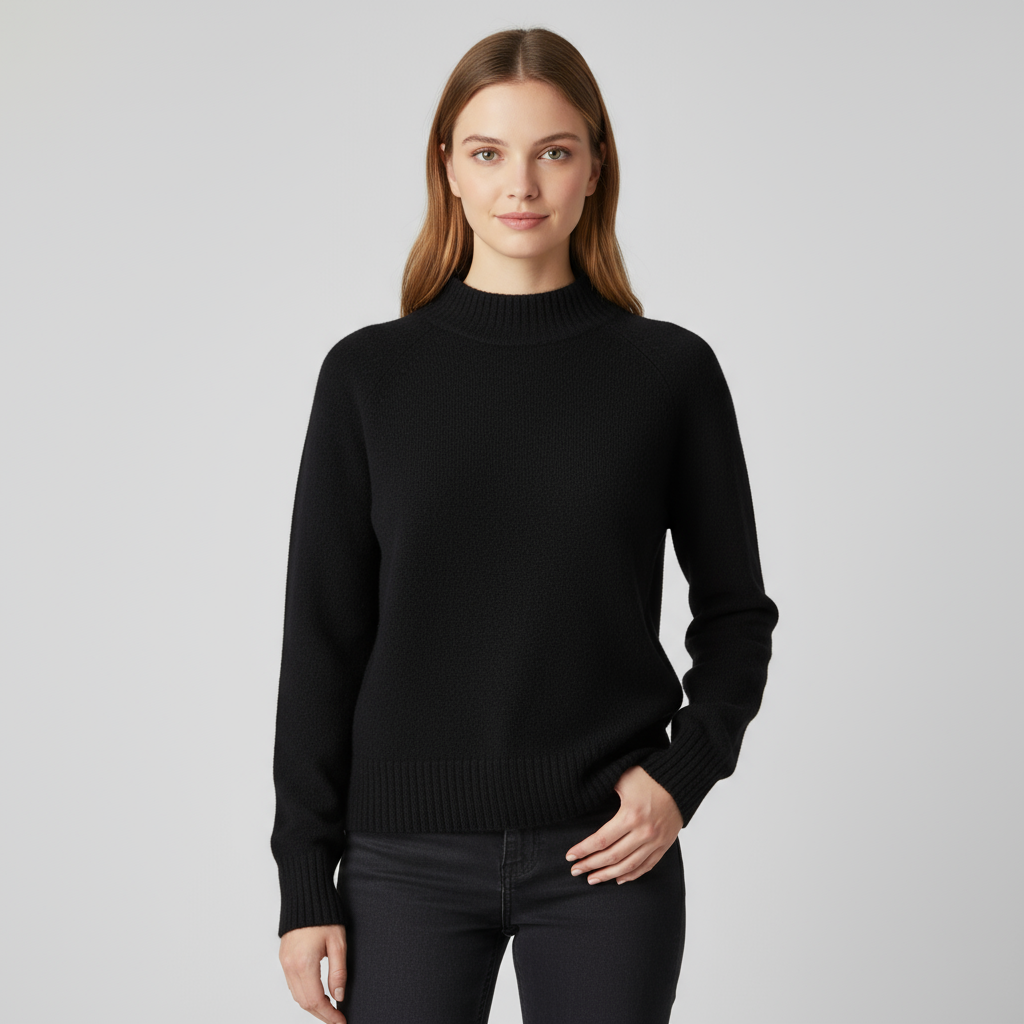 Женский черный укороченный свитер с имитацией шеи с тонкой текстурой - современная повседневная одежда на заказ