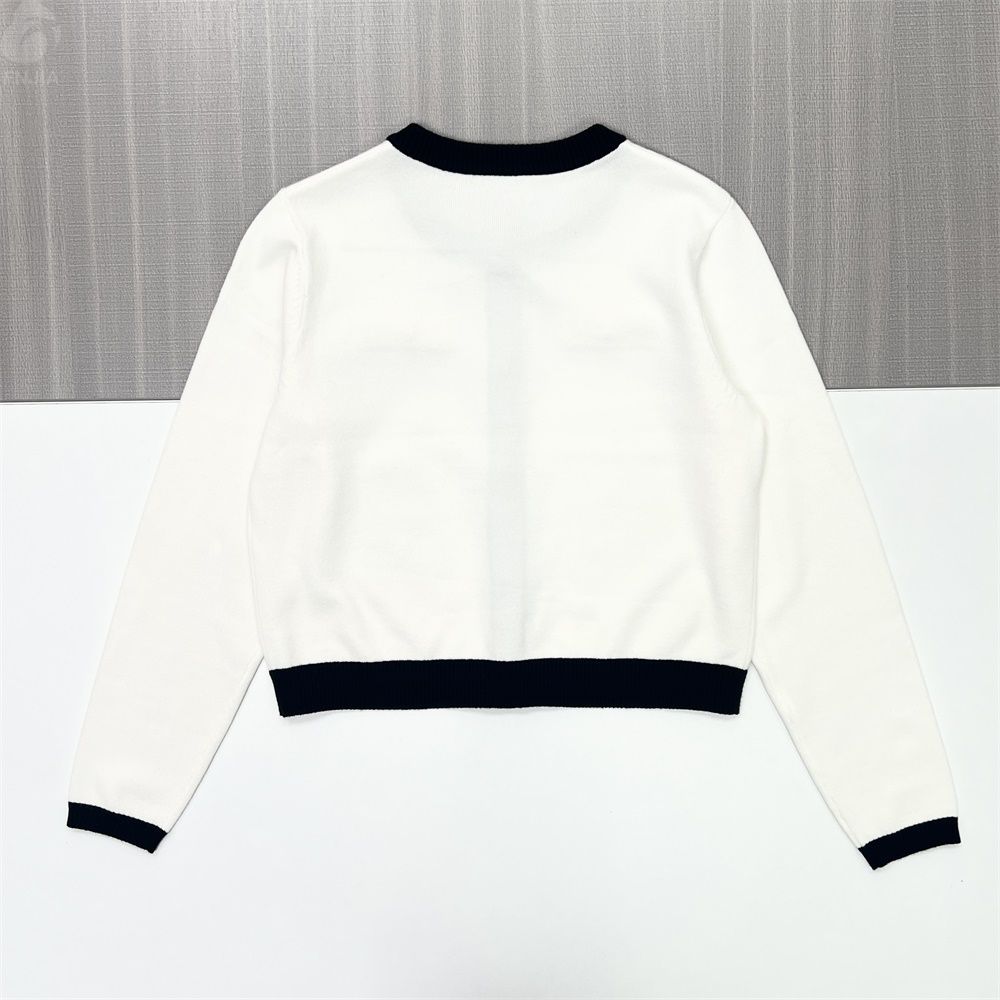 Женский вязаный кардиган с контрастной отделкой белого и черного цветов (в стиле Шанель) - Элегантная одежда для повседневного использования на заказ