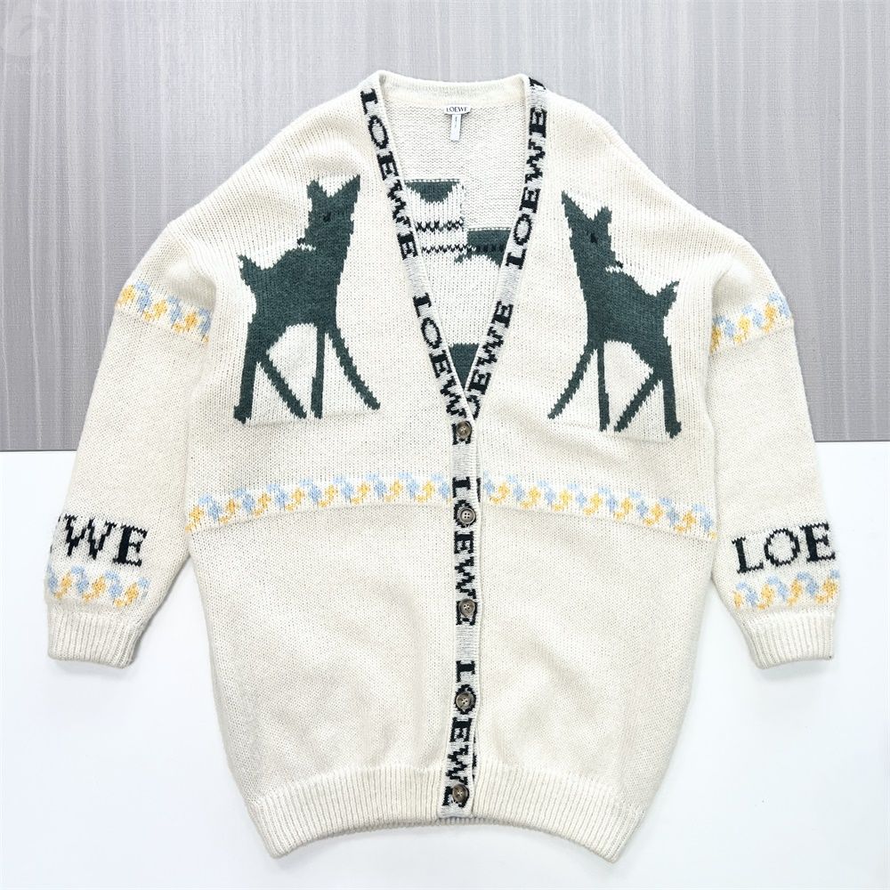 Женский вязаный кардиган кремового цвета с оленем и логотипом Intarsia - Необычная одежда на заказ