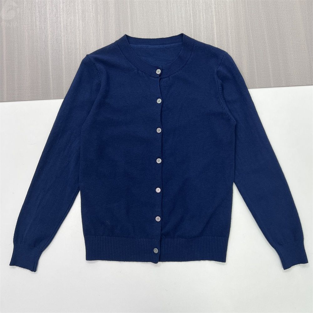 Женский темно-синий вязаный кардиган с круглым вырезом - Нестандартная одежда в стиле минимализма, неподвластная времени