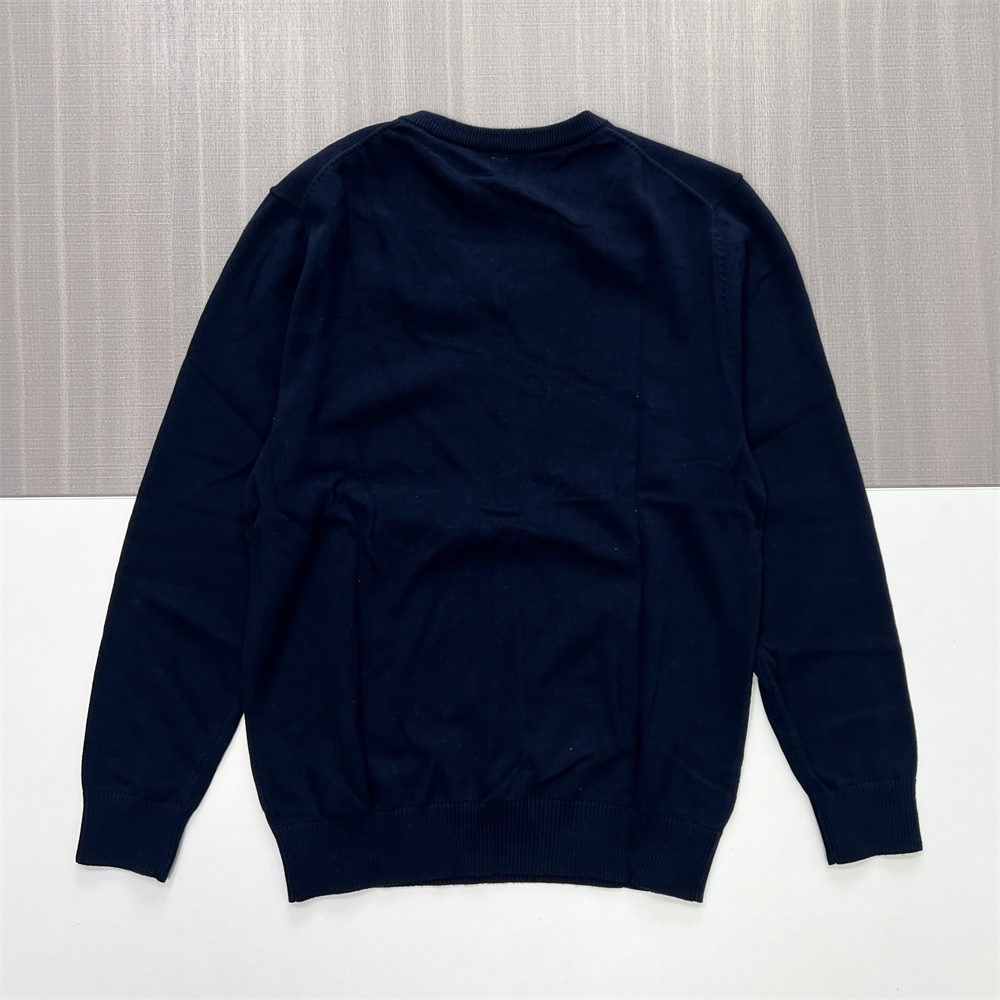 Женский вязаный свитер темно-синего цвета с V-образным вырезом и длинными рукавами - Классическая элегантная повседневная одежда на заказ