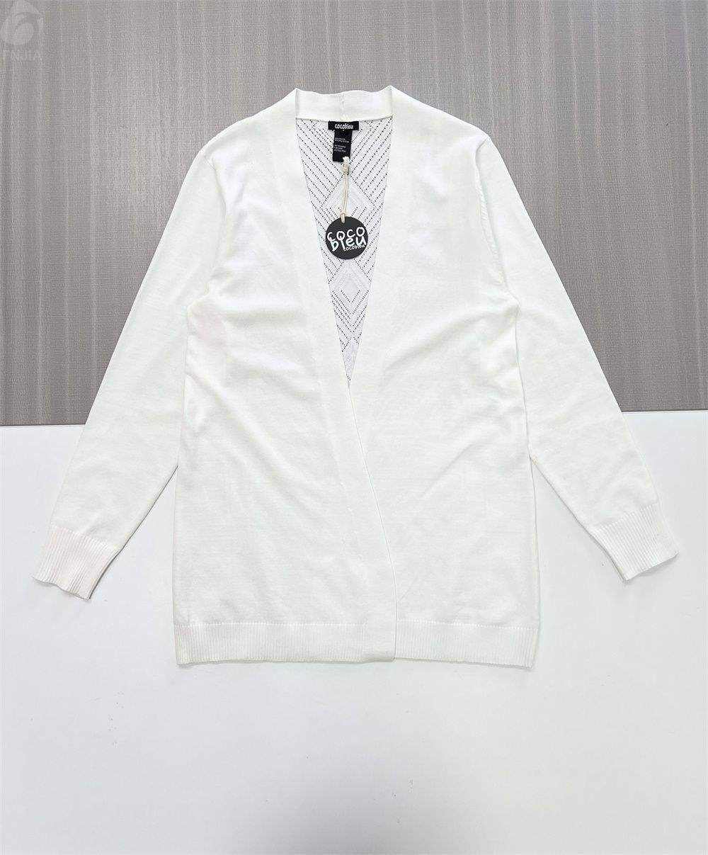 Женский белый кардиган удлиненной вязки с открытой передней частью и рисунком сзади