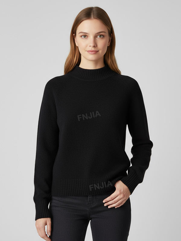 Женский черный укороченный свитер с имитацией шеи с тонкой текстурой - современная повседневная одежда на заказ