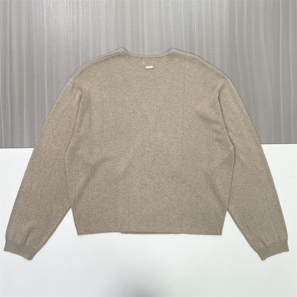 Женский бежевый двубортный кардиган в рубчик с запахом спереди - Изысканная повседневная одежда на заказ