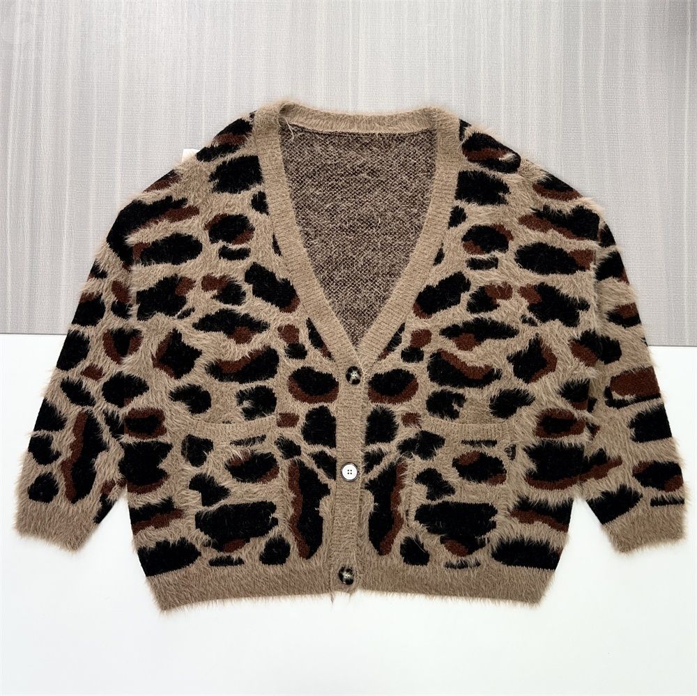 Женский пушистый кардиган с V-образным вырезом и леопардовым принтом - стильная повседневная одежда на заказ