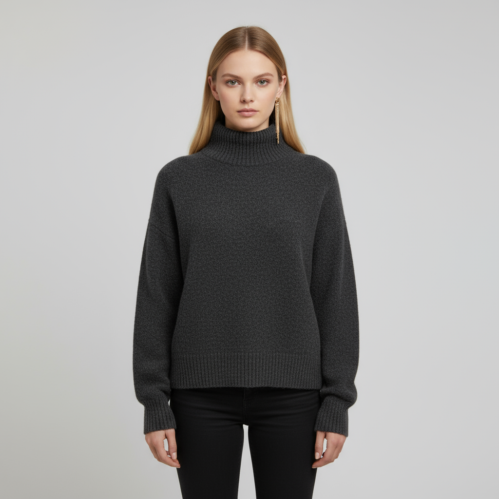 Женский свитер-водолазка оверсайз цвета древесного угля с высоким воротом - удобная повседневная одежда на заказ