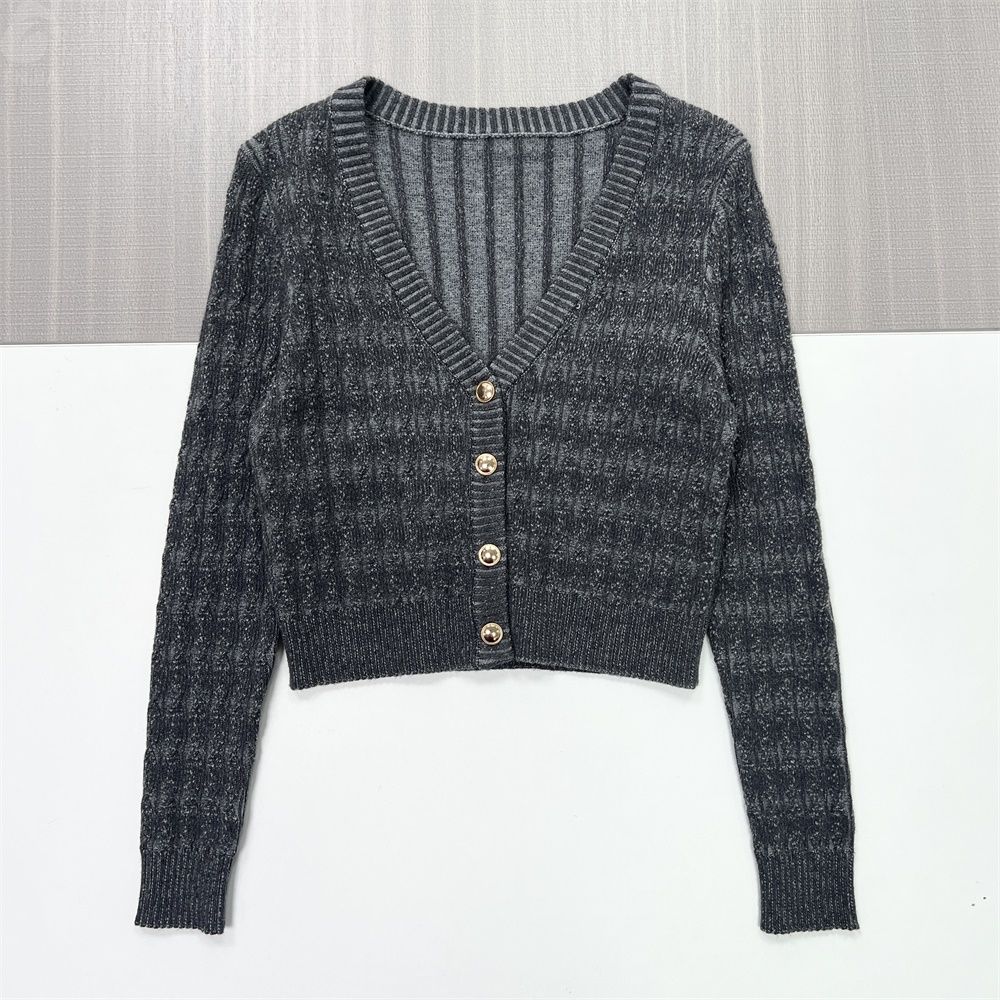 Женский укороченный кардиган из трикотажа в рубчик с V-образным вырезом - современная элегантная повседневная одежда на заказ