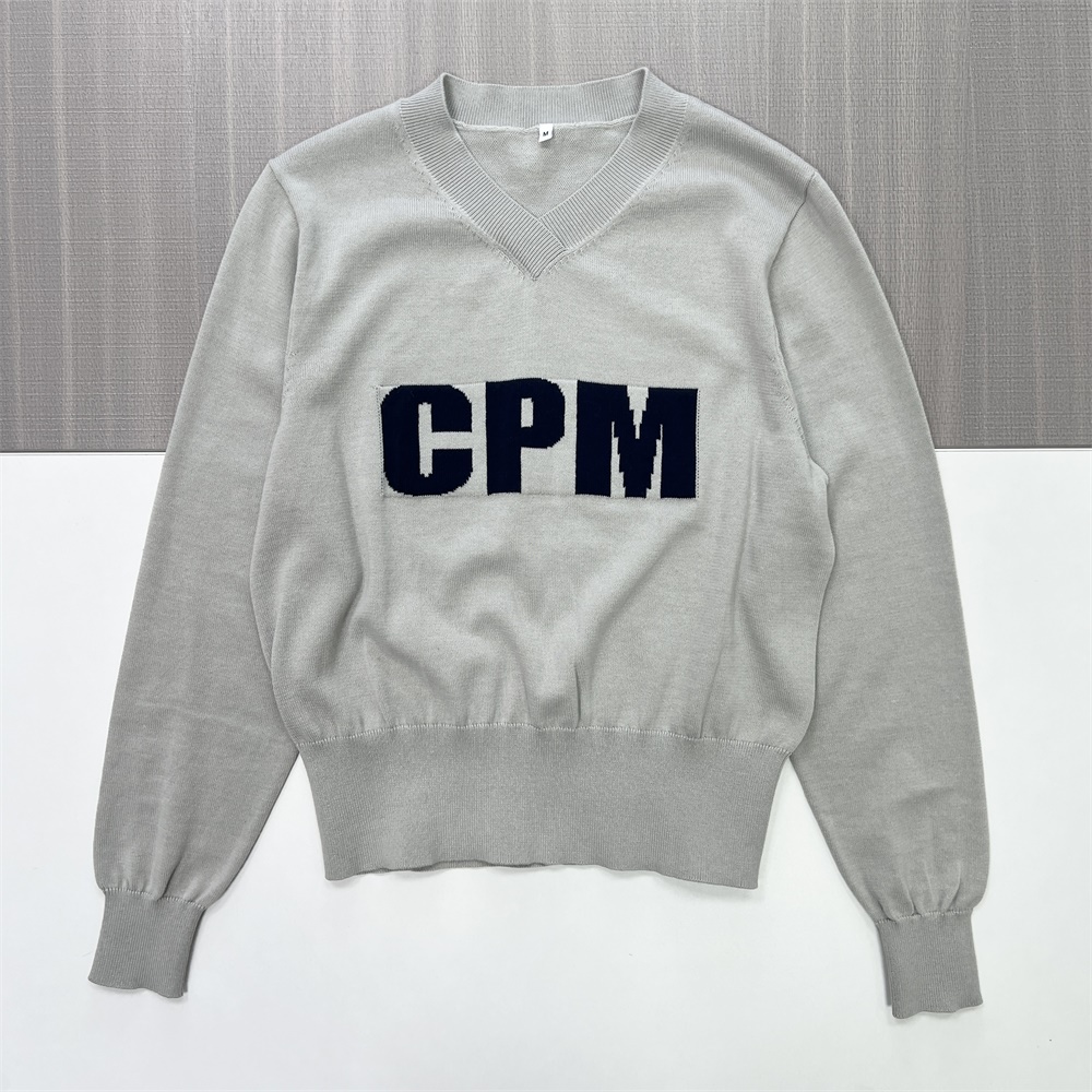 Женский светло-серый фирменный свитер с длинными рукавами и V-образным вырезом, украшенный индивидуальным логотипом, Повседневная одежда