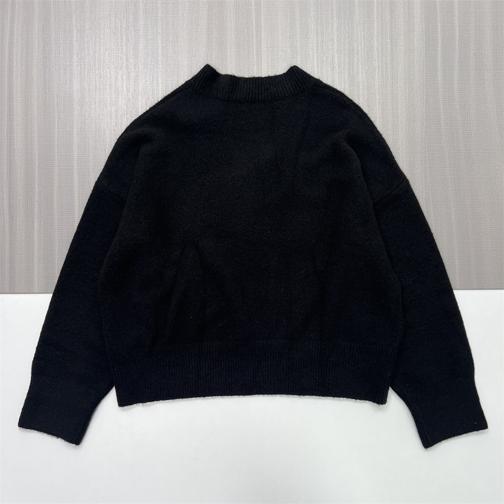 Женский черный вязаный свитер оверсайз с V-образным вырезом - Универсальная повседневная одежда на заказ