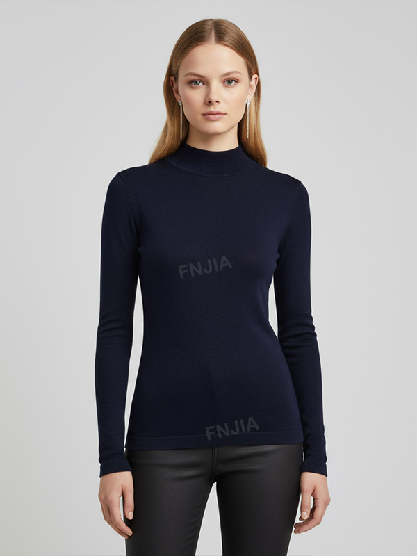 Женский приталенный свитер-водолазка в рубчик темно-синего цвета - Универсальная базовая одежда на заказ
