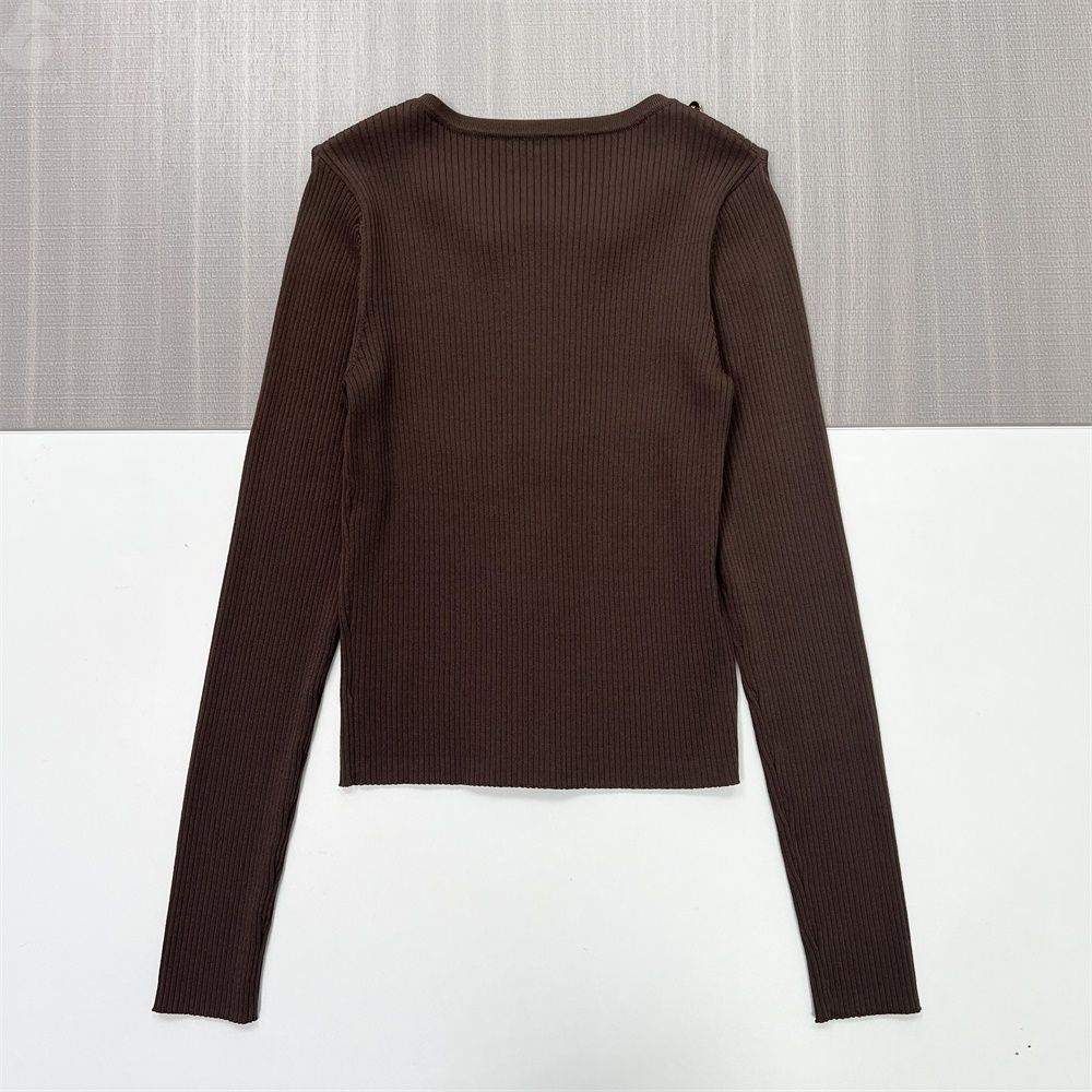 Женский кардиган с открытыми плечами и застежкой-молнией из трикотажа в рубчик шоколадного цвета - Стильная одежда на заказ