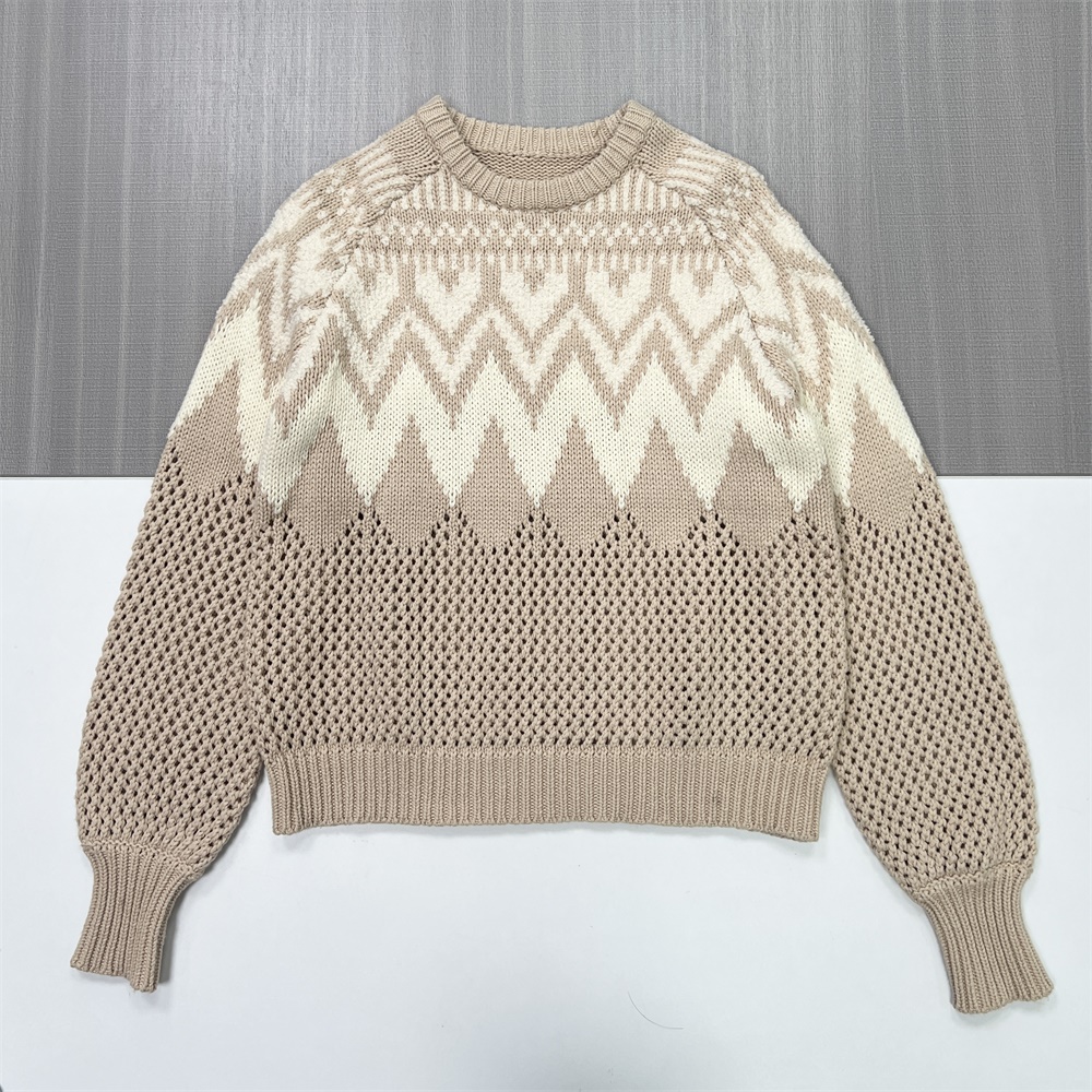 Женский вязаный свитер Fair Isle бежевого цвета и цвета слоновой кости с ажурными деталями - повседневная одежда в богемном стиле на заказ