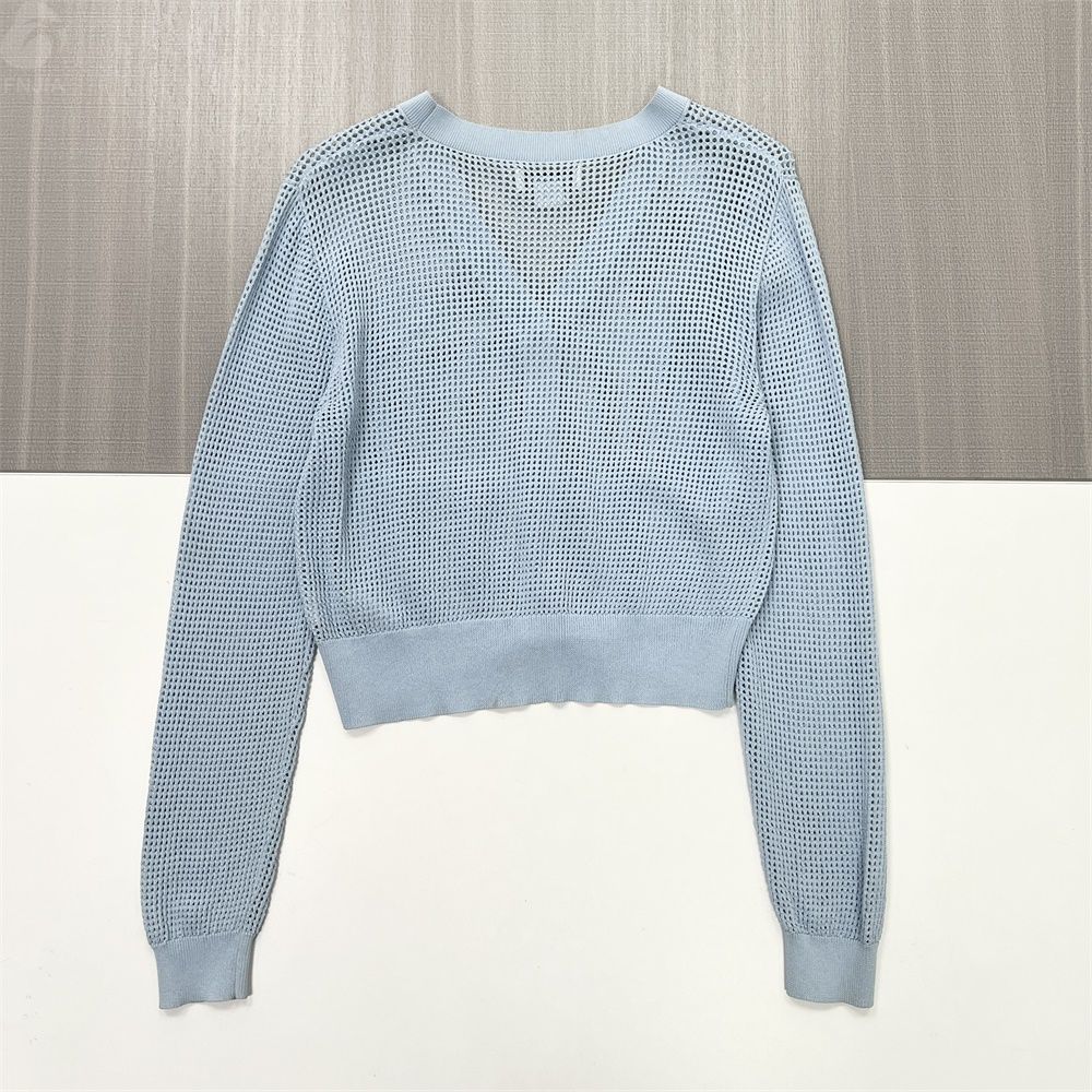 Женский светло-голубой укороченный кардиган открытой вязки с V-образным вырезом