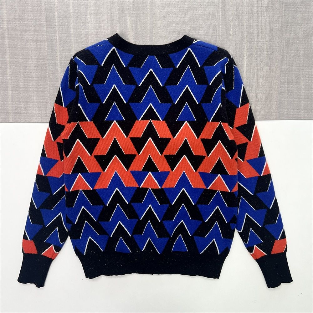 Женский вязаный кардиган с V-образным вырезом и шевронным узором в виде цветных блоков - Смелая модная одежда на заказ